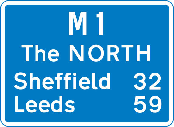 Motorway route confirmatory sign